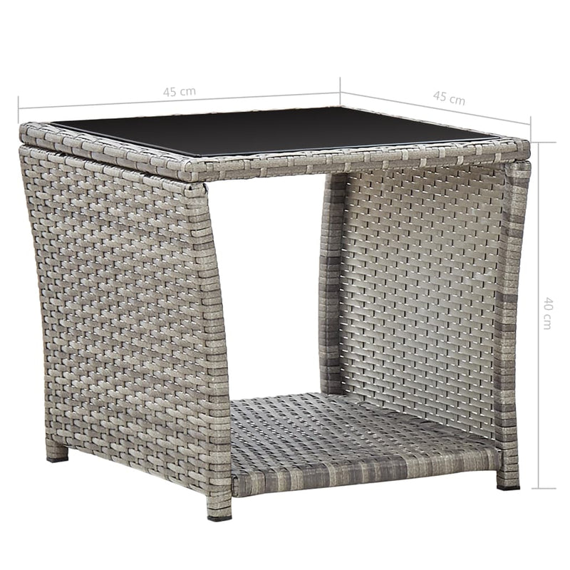 Coffee Table Grey 45x45x40 cm Poly Rattan and Glass Payday Deals