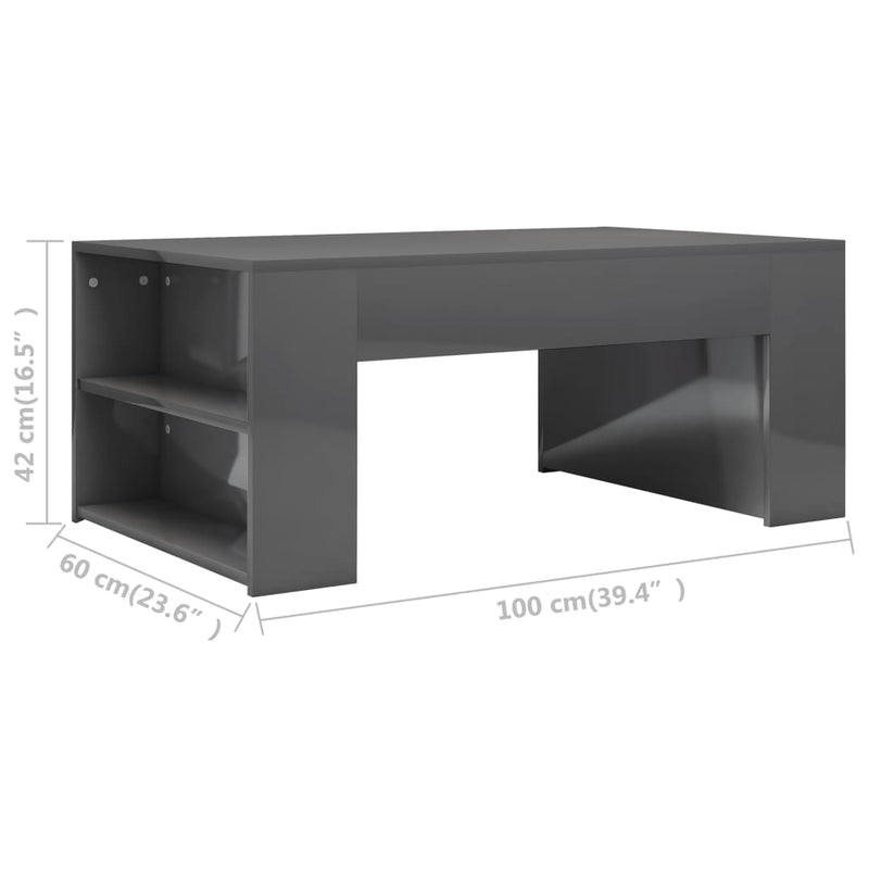 Coffee Table High Gloss Grey 100x60x42 cm Engineered Wood Payday Deals