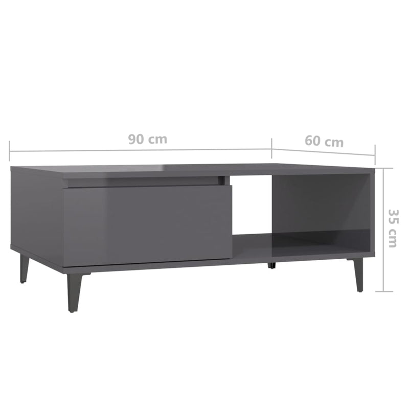 Coffee Table High Gloss Grey 90x60x35 cm Chipboard Payday Deals