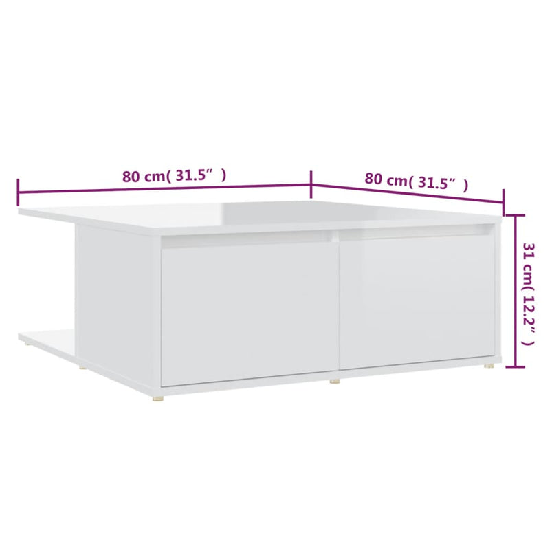 Coffee Table High Gloss White 80x80x31 cm Engineered Wood Payday Deals