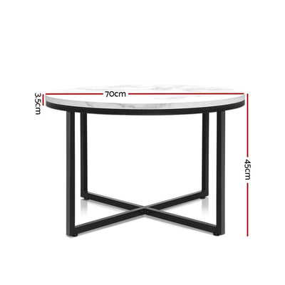 Artiss Coffee Table Marble Effect Side Tables Bedside Round Black Metal 70X70CM Payday Deals