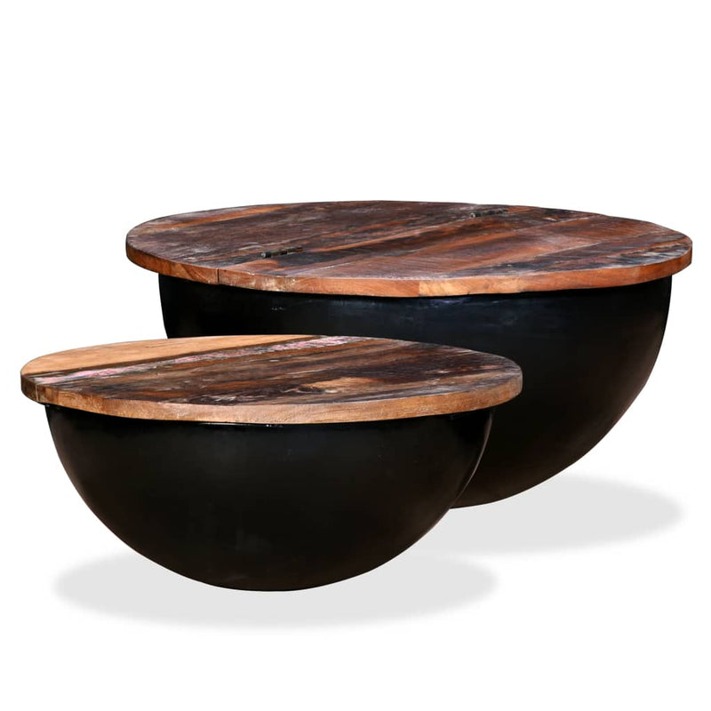 Coffee Table Set 2 Pieces Solid Reclaimed Wood Black Bowl Shape Payday Deals