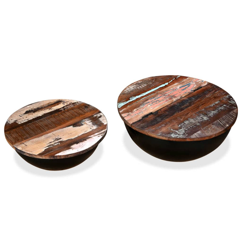 Coffee Table Set 2 Pieces Solid Reclaimed Wood Black Bowl Shape Payday Deals