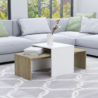 Coffee Table Set White and Sonoma Oak 100x48x40 cm Engineered Wood