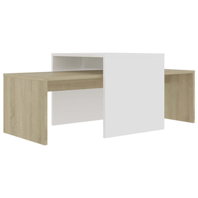 Coffee Table Set White and Sonoma Oak 100x48x40 cm Engineered Wood Payday Deals