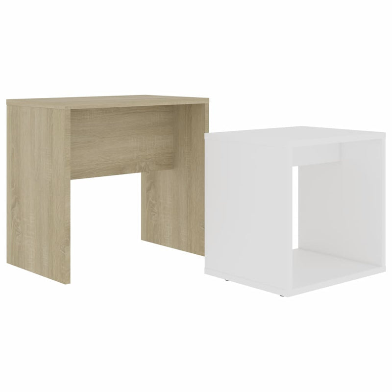 Coffee Table Set White and Sonoma Oak 48x30x45 cm Chipboard Payday Deals