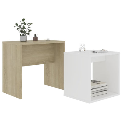 Coffee Table Set White and Sonoma Oak 48x30x45 cm Chipboard Payday Deals