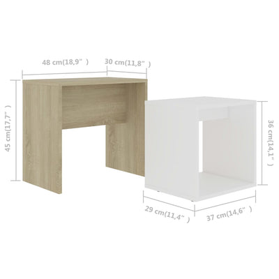 Coffee Table Set White and Sonoma Oak 48x30x45 cm Chipboard Payday Deals