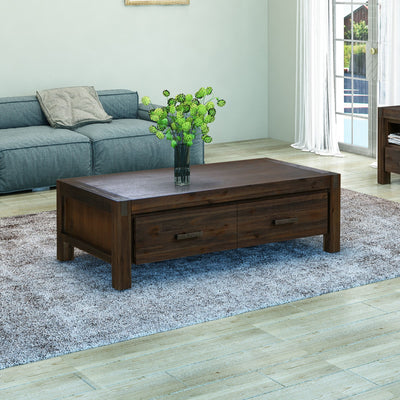 Coffee Table Solid Acacia Wood & Veneer 1 Drawers Storage Chocolate Colour Payday Deals