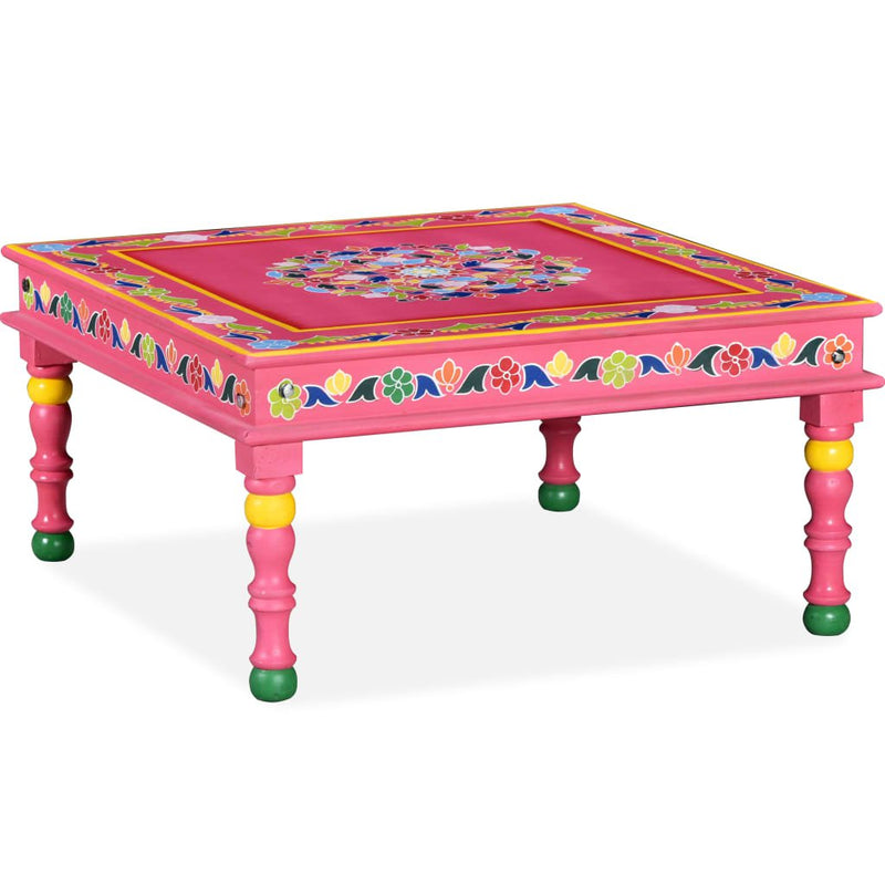 Coffee Table Solid Mango Wood Pink Hand Painted Payday Deals