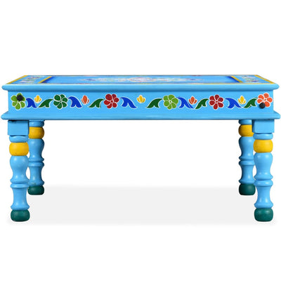 Coffee Table Solid Mango Wood Turquoise Hand Painted Payday Deals