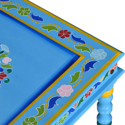 Coffee Table Solid Mango Wood Turquoise Hand Painted Payday Deals