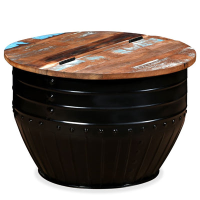 Coffee Table Solid Reclaimed Wood Black Barrel Shape Payday Deals
