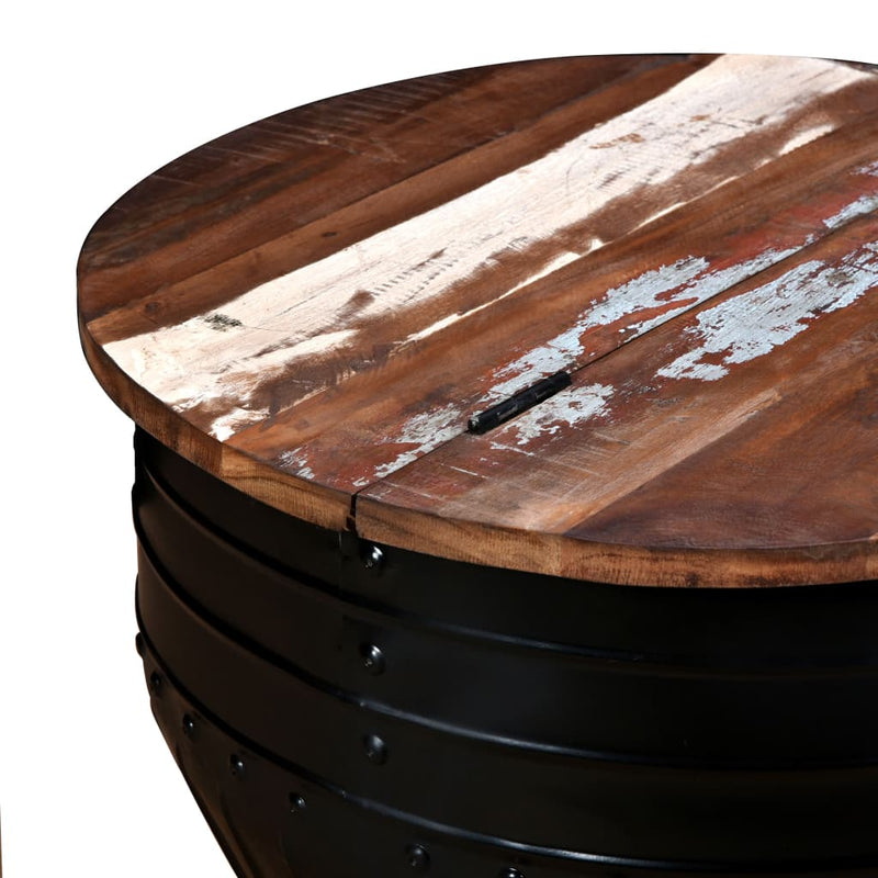 Coffee Table Solid Reclaimed Wood Black Barrel Shape Payday Deals