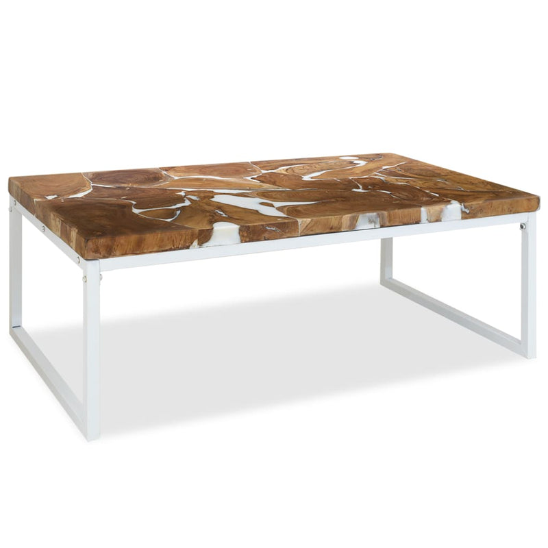 Coffee Table Teak Resin 110x60x40 cm White and Brown Payday Deals