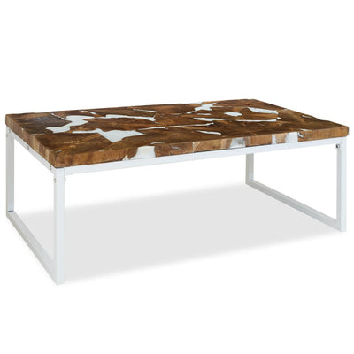 Coffee Table Teak Resin 110x60x40 cm White and Brown Payday Deals