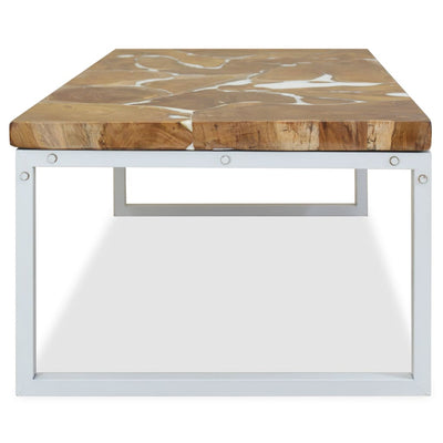 Coffee Table Teak Resin 110x60x40 cm White and Brown Payday Deals