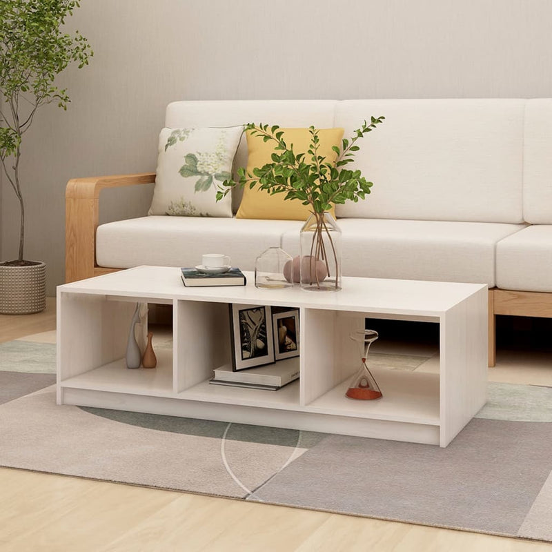 Coffee Table White 110x50x34 cm Solid Pinewood Payday Deals