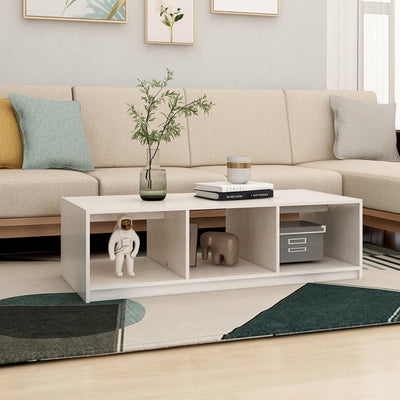 Coffee Table White 110x50x34 cm Solid Pinewood Payday Deals