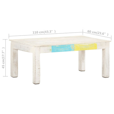 Coffee Table White 110x60x45 cm Solid Mango Wood Payday Deals