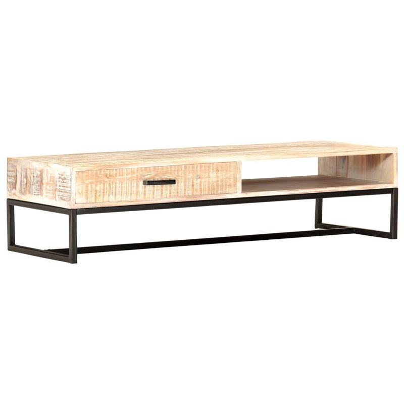 Coffee Table White 117x50x30 cm Solid Acacia Wood Payday Deals