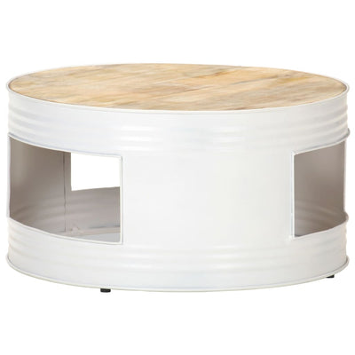 Coffee Table White 68x68x36 cm Solid Mango Wood Payday Deals