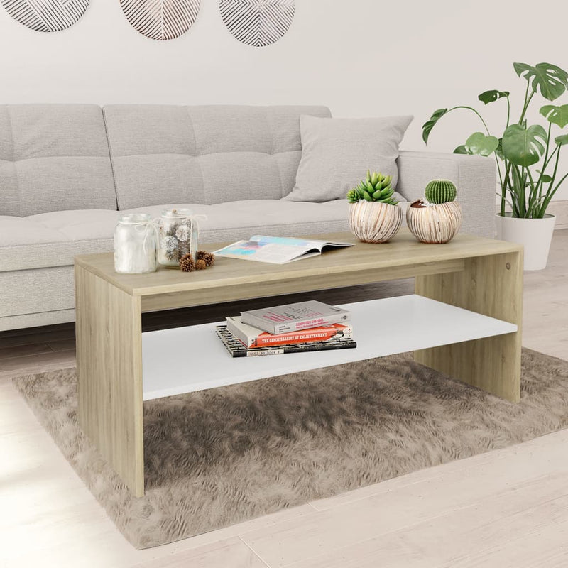 Coffee Table White and Sonoma Oak 100x40x40 cm Engineered Wood Payday Deals