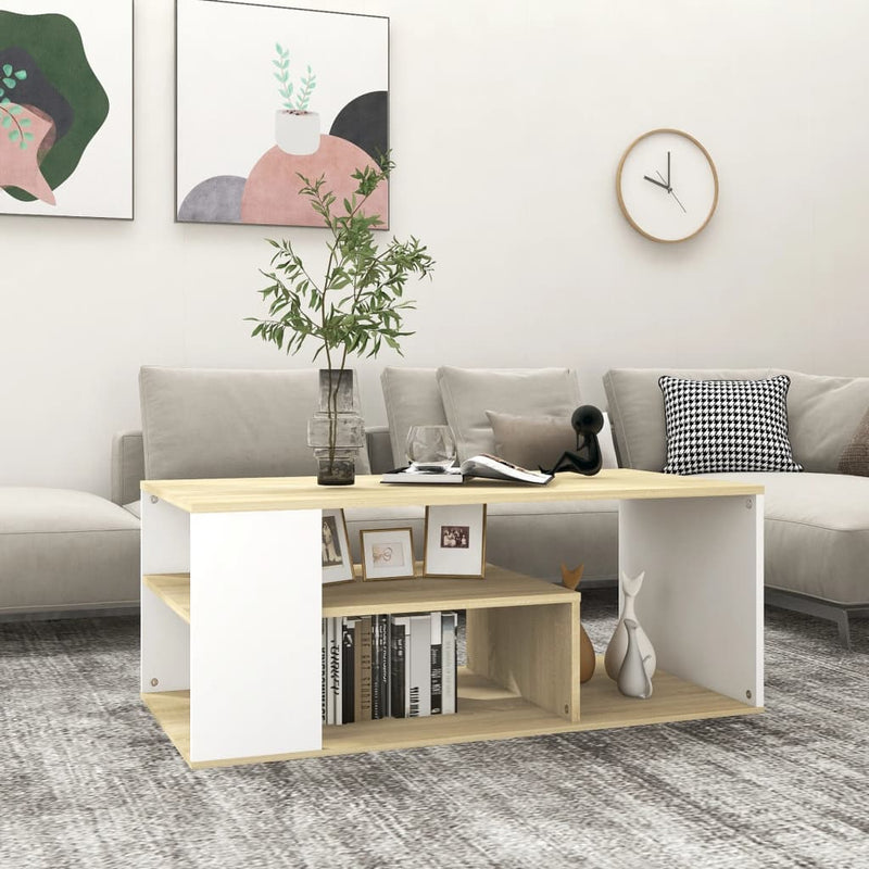 Coffee Table White and Sonoma Oak 100x50x40 cm Chipboard Payday Deals