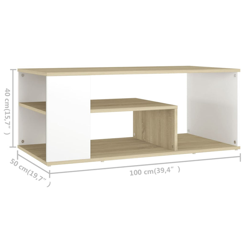 Coffee Table White and Sonoma Oak 100x50x40 cm Chipboard Payday Deals