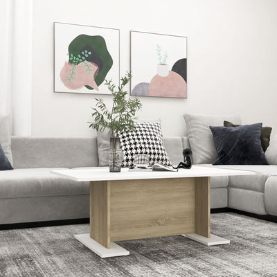 Coffee Table White and Sonoma Oak 103.5x60x40 cm Chipboard