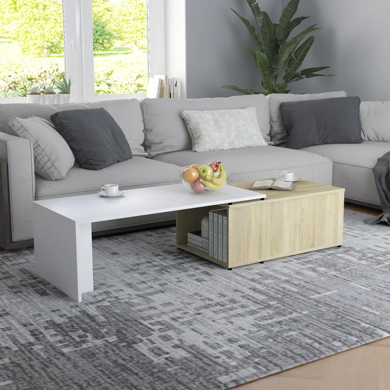 Coffee Table White and Sonoma Oak 150x50x35 cm Engineered Wood Payday Deals