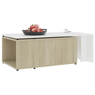 Coffee Table White and Sonoma Oak 150x50x35 cm Engineered Wood Payday Deals