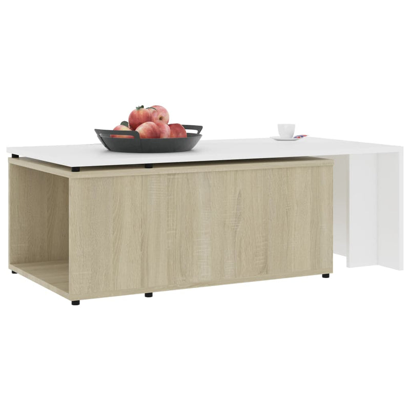 Coffee Table White and Sonoma Oak 150x50x35 cm Engineered Wood Payday Deals