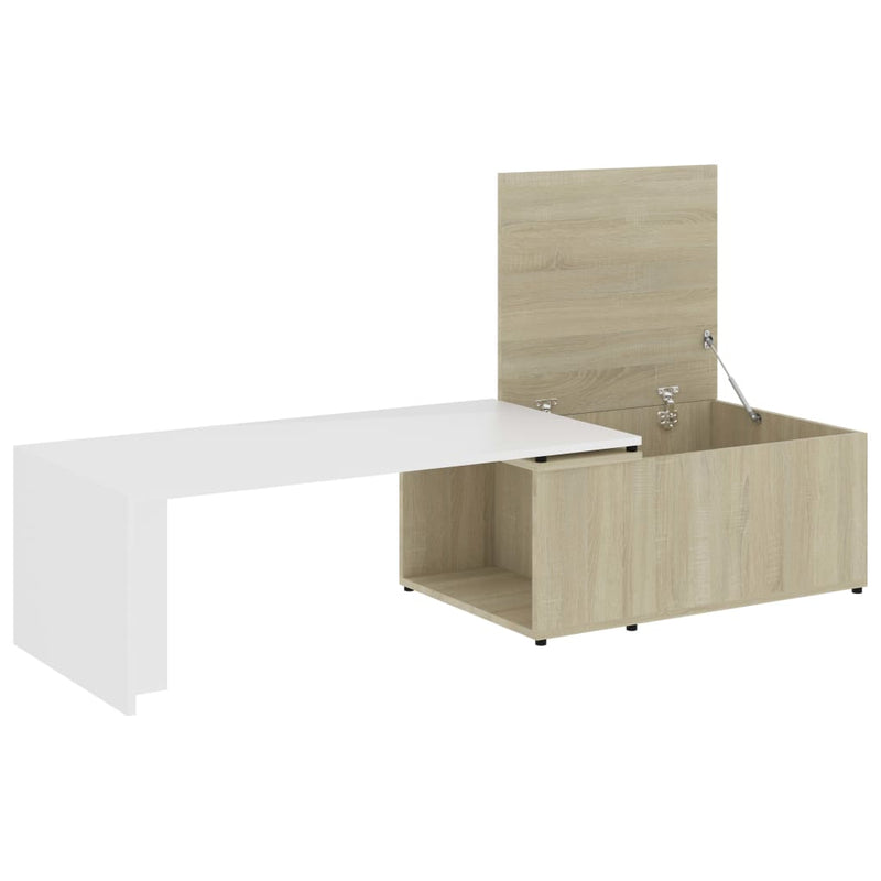 Coffee Table White and Sonoma Oak 150x50x35 cm Engineered Wood Payday Deals