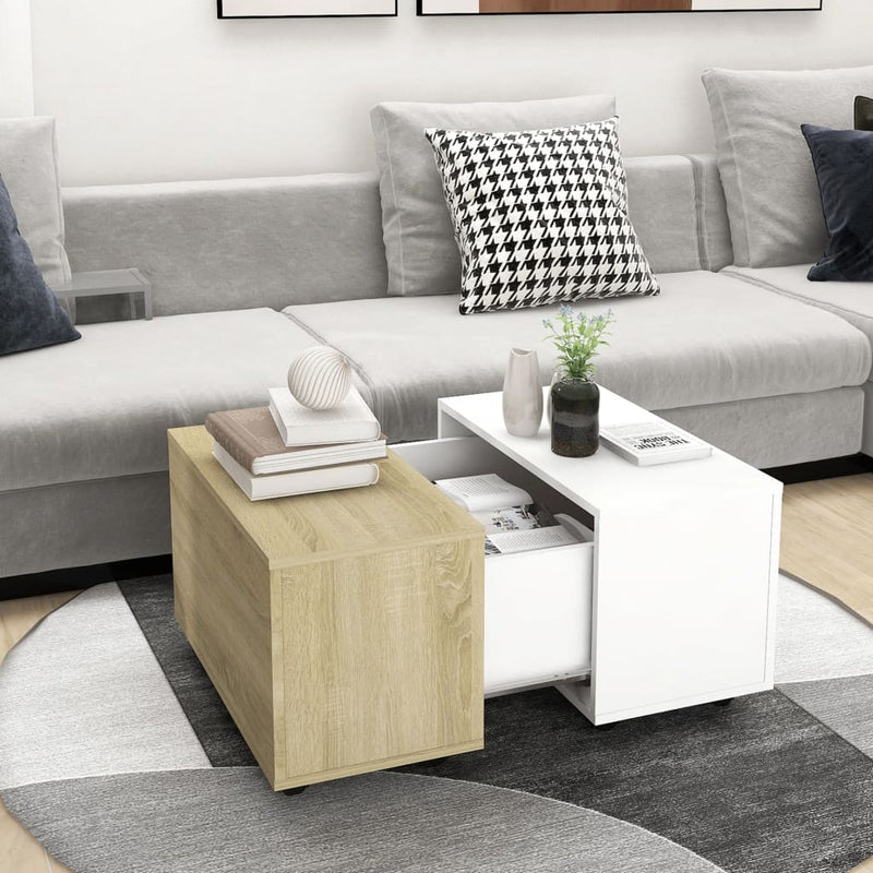 Coffee Table White and Sonoma Oak 60x60x38 cm Engineered Wood Payday Deals