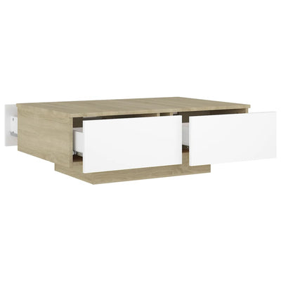 Coffee Table White and Sonoma Oak 90x60x31 cm Engineered Wood Payday Deals