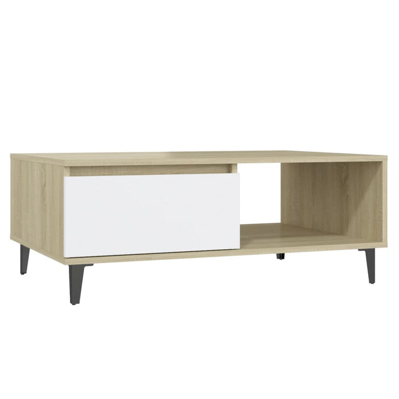 Coffee Table White and Sonoma Oak 90x60x35 cm Chipboard Payday Deals