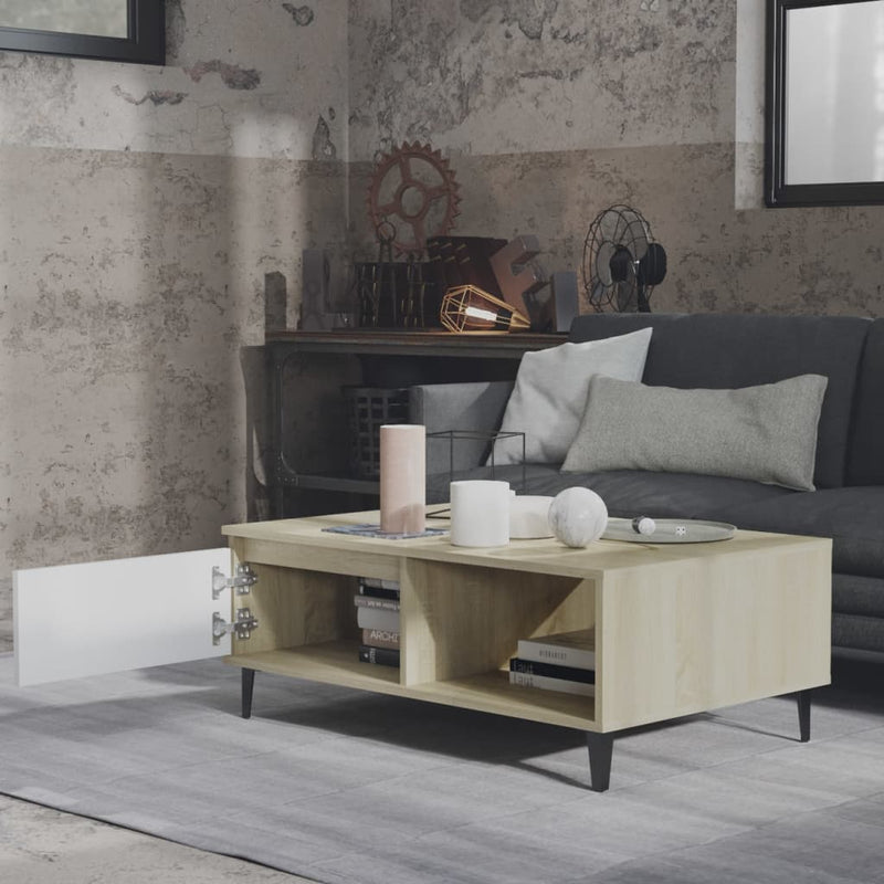 Coffee Table White and Sonoma Oak 90x60x35 cm Chipboard Payday Deals