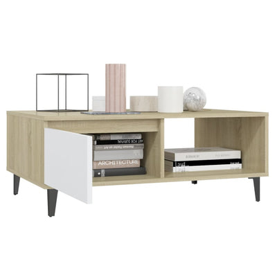 Coffee Table White and Sonoma Oak 90x60x35 cm Chipboard Payday Deals