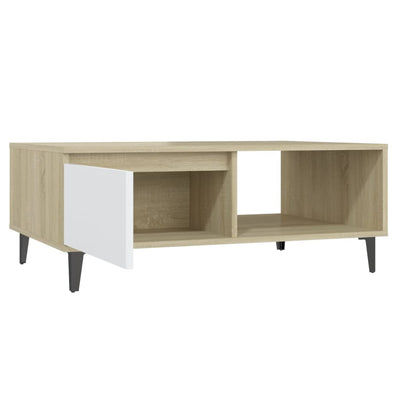 Coffee Table White and Sonoma Oak 90x60x35 cm Chipboard Payday Deals