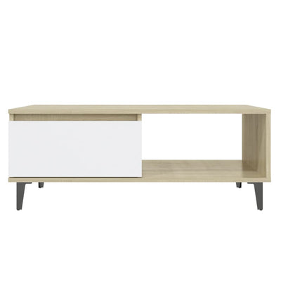 Coffee Table White and Sonoma Oak 90x60x35 cm Chipboard Payday Deals