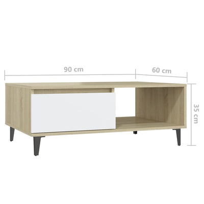 Coffee Table White and Sonoma Oak 90x60x35 cm Chipboard Payday Deals