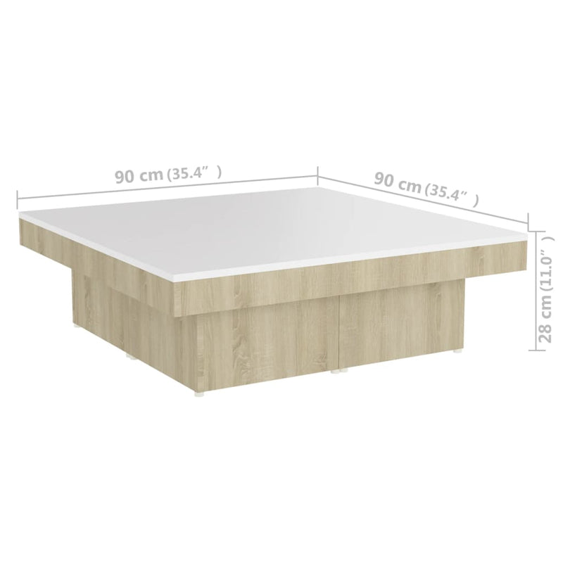 Coffee Table White and Sonoma Oak 90x90x28 cm Chipboard Payday Deals