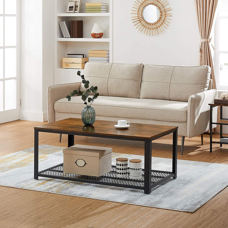 Coffee Table with Metal Frame Storage Shelf Rustic Brown Payday Deals