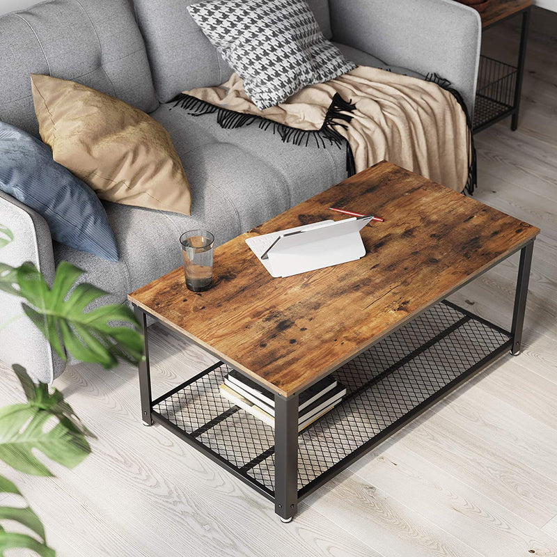 Coffee Table with Metal Frame Storage Shelf Rustic Brown Payday Deals