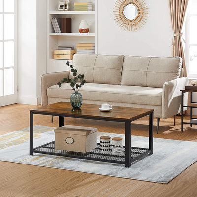 Coffee Table with Metal Frame Storage Shelf, Rustic Brown Payday Deals