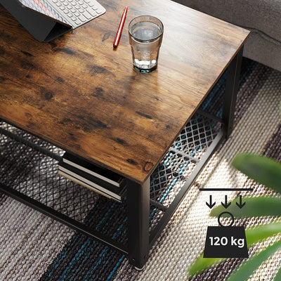 Coffee Table with Metal Frame Storage Shelf, Rustic Brown Payday Deals