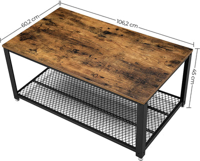 Coffee Table with Metal Frame Storage Shelf, Rustic Brown Payday Deals