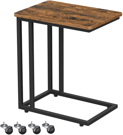 Coffee Table with Steel Frame and Castors, Rustic Brown and Black