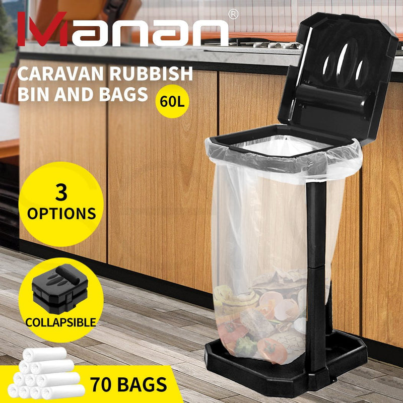 Collapsible Caravan Rubbish Bin Outdoor Garbage Can Trash Waste Basket 77 Bags Payday Deals